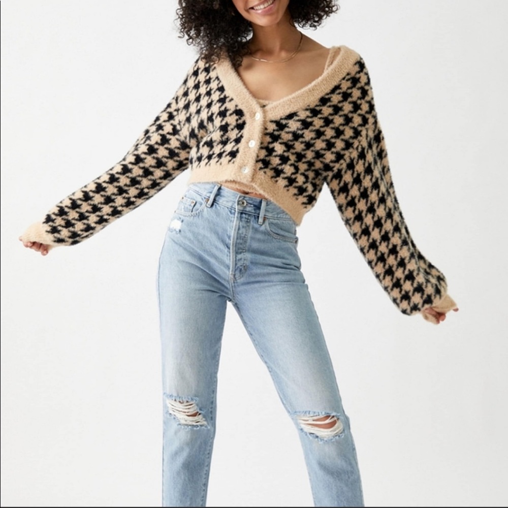Kendall + Kylie Tan Houndstooth Cardigan Set